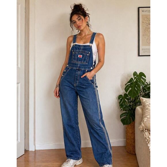 Revolt Pants - Vintage Revolt Denim Overalls Womens M Wide Leg Stripe Carpenter